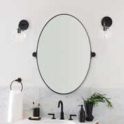 VIOTTO& CO. Modern Matte Black Oval Mirror Bathroom VIOTTO& CO. Vanity Pivot Tilt Mirror Floating Adjustable Swivel Oblong Mirror Wall Mounted Vertical